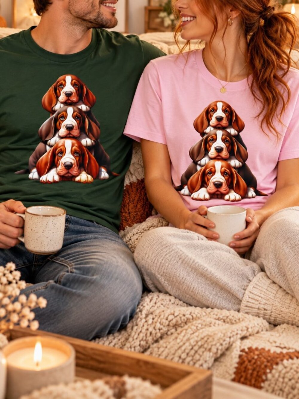 Women’s Pink T-Shirt Puppy Graphic Dog Lover Cute Casual Tee